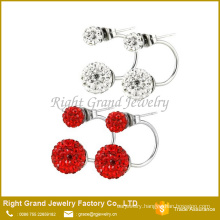 White Red Black Hematite Pink Crystal Clay Paved Stud Earrings